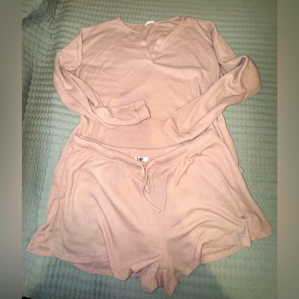 Ekouaer Pajamas Waffle Knit Lounge Set 2 Piece Outfits with Pockets. Size XXL